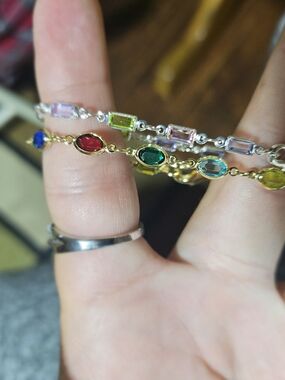 18k Gold/WhiteGold Kids Multicolor Gemstone Chain Bracelet
